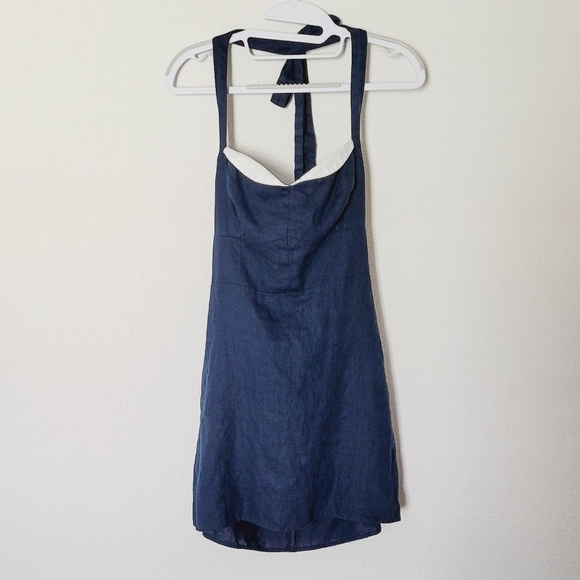 💙Reformation Navy and white halter linen dress Sz 6 - Picture 2 of 16